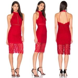 Bardot Red Backless Lace Dress
